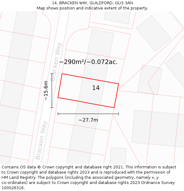 14, BRACKEN WAY, GUILDFORD, GU3 3AN: Plot and title map