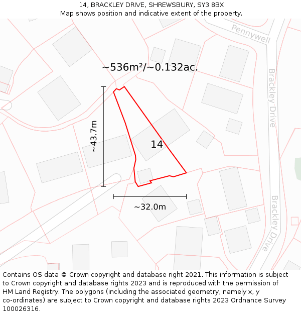 14, BRACKLEY DRIVE, SHREWSBURY, SY3 8BX: Plot and title map