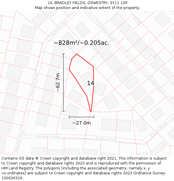 14, BRADLEY FIELDS, OSWESTRY, SY11 1SP: Plot and title map