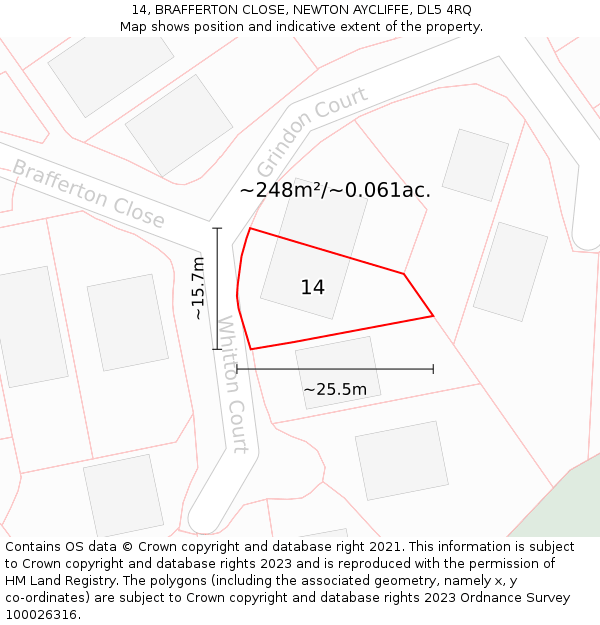 14, BRAFFERTON CLOSE, NEWTON AYCLIFFE, DL5 4RQ: Plot and title map