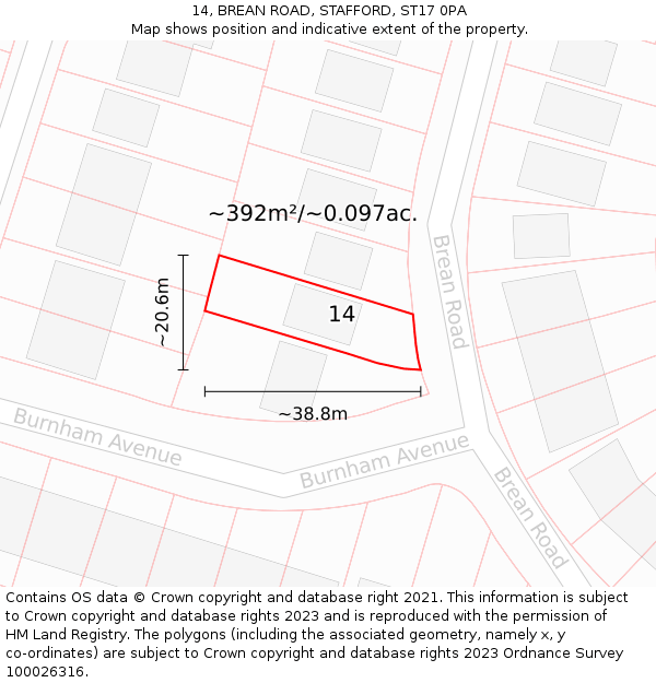 14, BREAN ROAD, STAFFORD, ST17 0PA: Plot and title map
