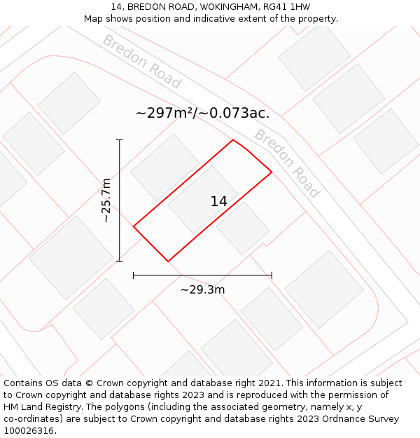 14, BREDON ROAD, WOKINGHAM, RG41 1HW: Plot and title map