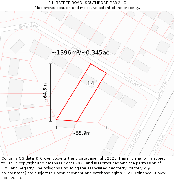 14, BREEZE ROAD, SOUTHPORT, PR8 2HG: Plot and title map