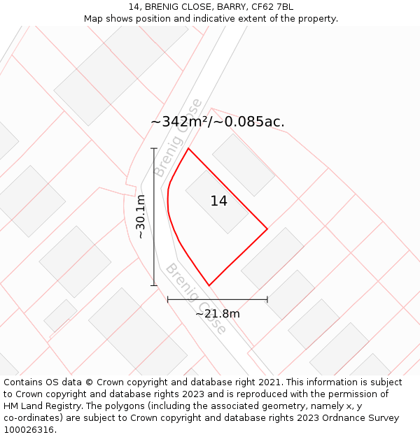 14, BRENIG CLOSE, BARRY, CF62 7BL: Plot and title map