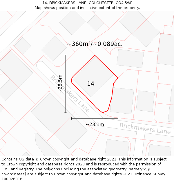 14, BRICKMAKERS LANE, COLCHESTER, CO4 5WP: Plot and title map