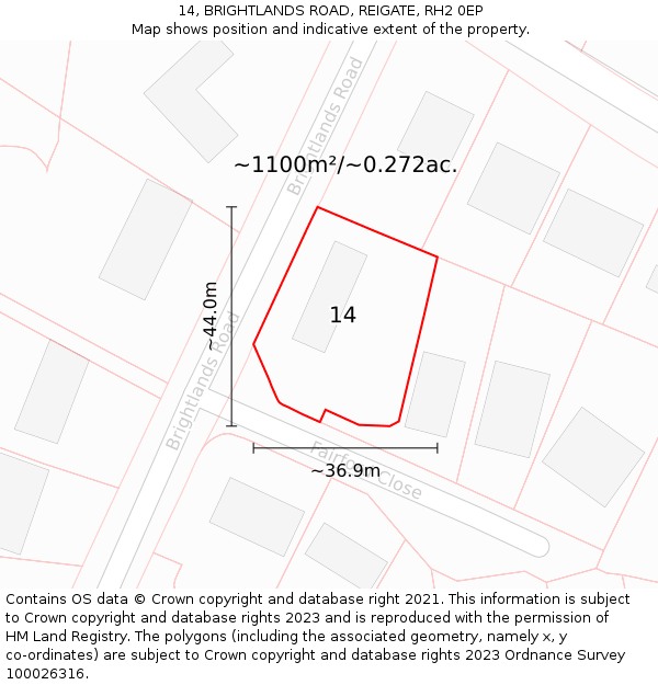 14, BRIGHTLANDS ROAD, REIGATE, RH2 0EP: Plot and title map