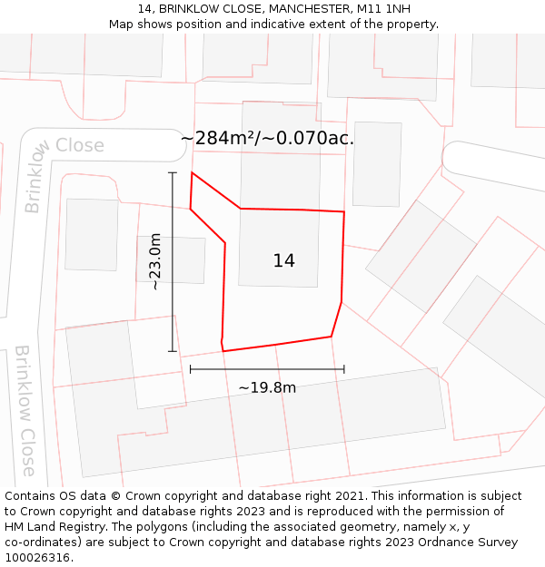 14, BRINKLOW CLOSE, MANCHESTER, M11 1NH: Plot and title map