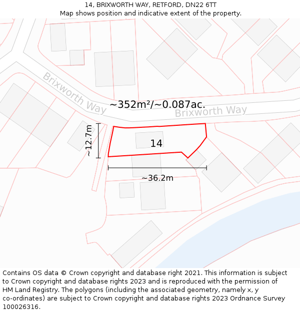 14, BRIXWORTH WAY, RETFORD, DN22 6TT: Plot and title map
