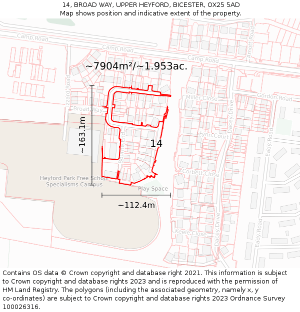 14, BROAD WAY, UPPER HEYFORD, BICESTER, OX25 5AD: Plot and title map