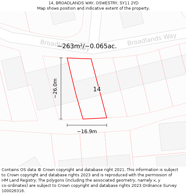 14, BROADLANDS WAY, OSWESTRY, SY11 2YD: Plot and title map