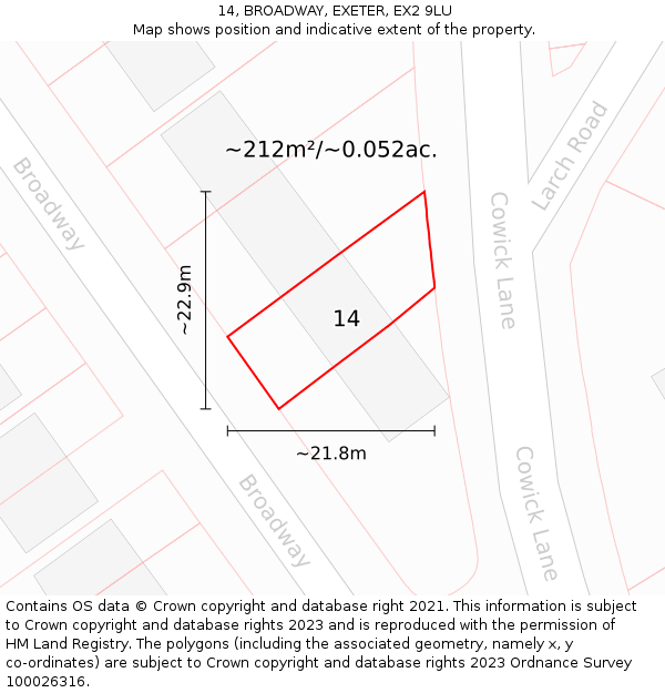 14, BROADWAY, EXETER, EX2 9LU: Plot and title map