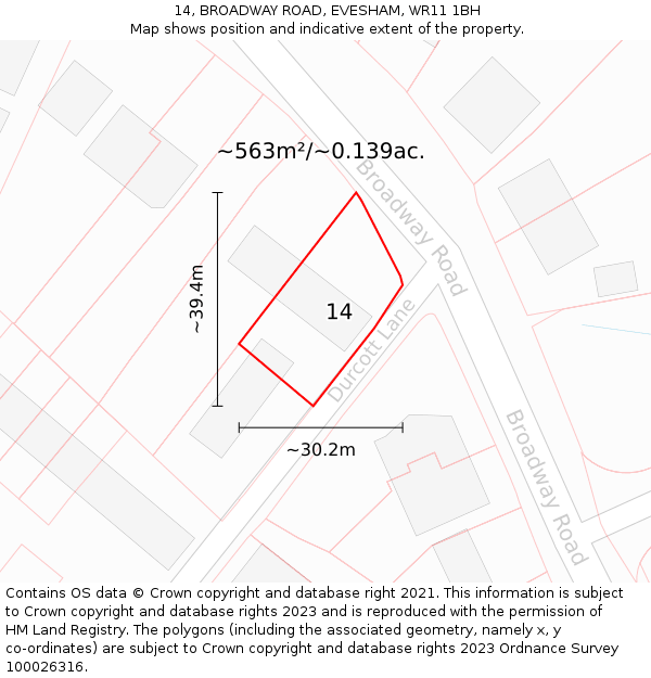 14, BROADWAY ROAD, EVESHAM, WR11 1BH: Plot and title map