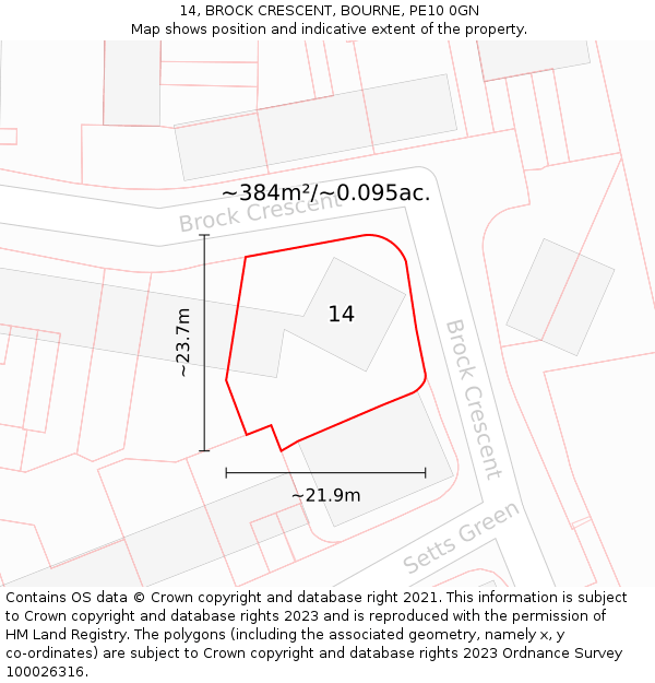 14, BROCK CRESCENT, BOURNE, PE10 0GN: Plot and title map