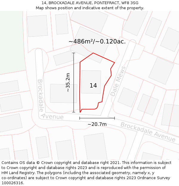 14, BROCKADALE AVENUE, PONTEFRACT, WF8 3SG: Plot and title map