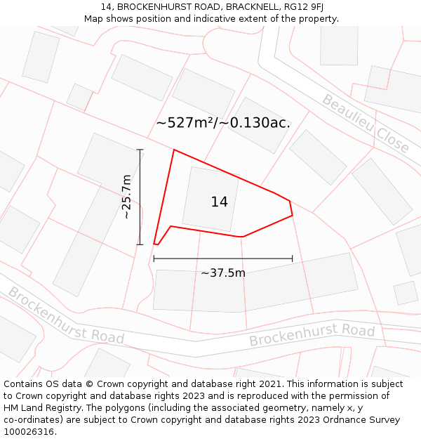 14, BROCKENHURST ROAD, BRACKNELL, RG12 9FJ: Plot and title map