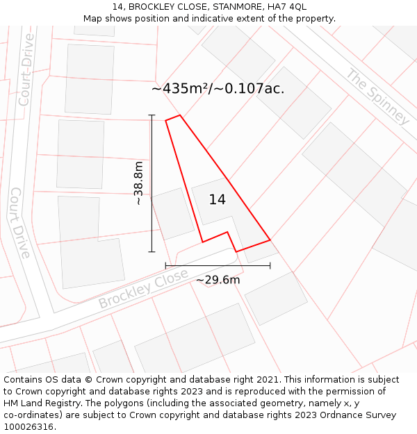 14, BROCKLEY CLOSE, STANMORE, HA7 4QL: Plot and title map