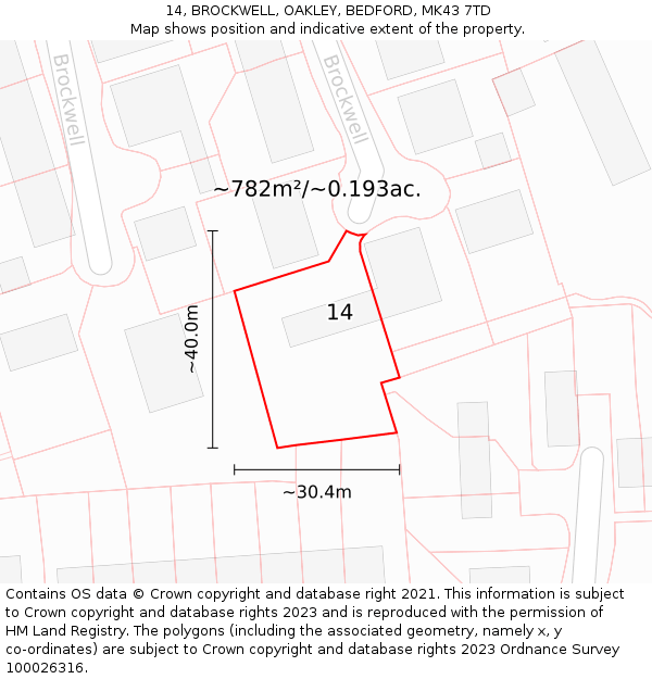 14, BROCKWELL, OAKLEY, BEDFORD, MK43 7TD: Plot and title map