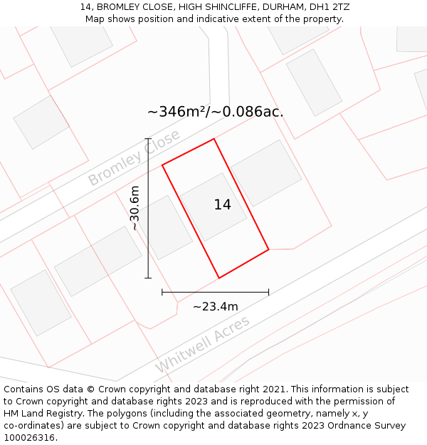 14, BROMLEY CLOSE, HIGH SHINCLIFFE, DURHAM, DH1 2TZ: Plot and title map