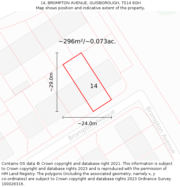 14, BROMPTON AVENUE, GUISBOROUGH, TS14 6GH: Plot and title map