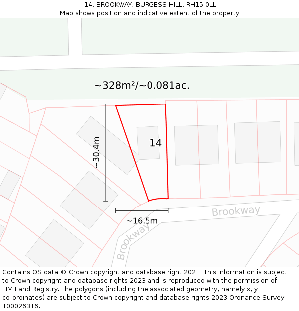 14, BROOKWAY, BURGESS HILL, RH15 0LL: Plot and title map