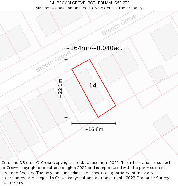 14, BROOM GROVE, ROTHERHAM, S60 2TE: Plot and title map