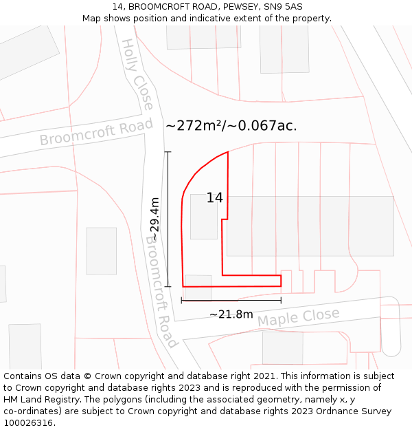 14, BROOMCROFT ROAD, PEWSEY, SN9 5AS: Plot and title map