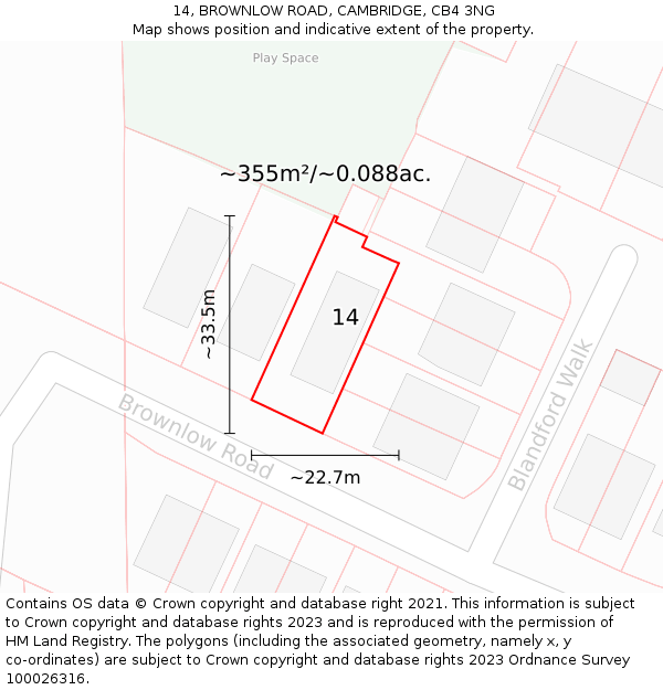 14, BROWNLOW ROAD, CAMBRIDGE, CB4 3NG: Plot and title map