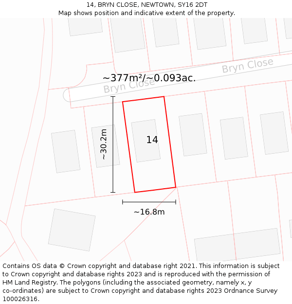 14, BRYN CLOSE, NEWTOWN, SY16 2DT: Plot and title map