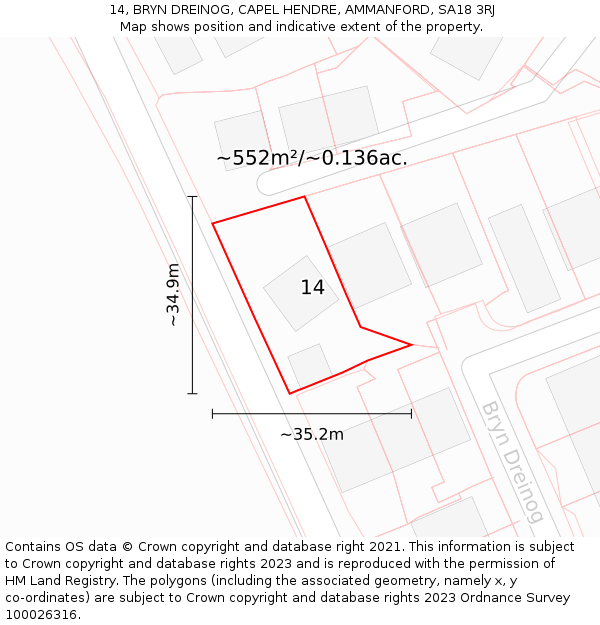 14, BRYN DREINOG, CAPEL HENDRE, AMMANFORD, SA18 3RJ: Plot and title map