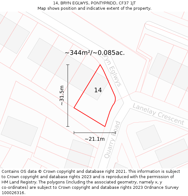 14, BRYN EGLWYS, PONTYPRIDD, CF37 1JT: Plot and title map