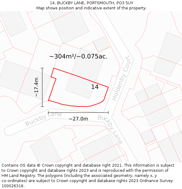 14, BUCKBY LANE, PORTSMOUTH, PO3 5UY: Plot and title map