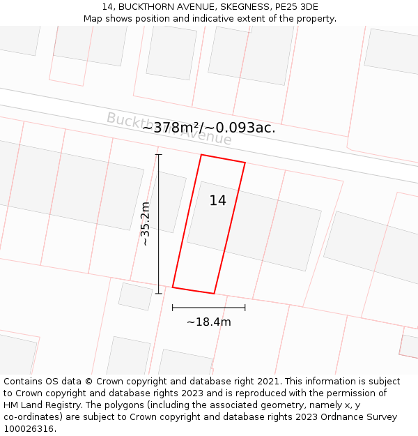 14, BUCKTHORN AVENUE, SKEGNESS, PE25 3DE: Plot and title map