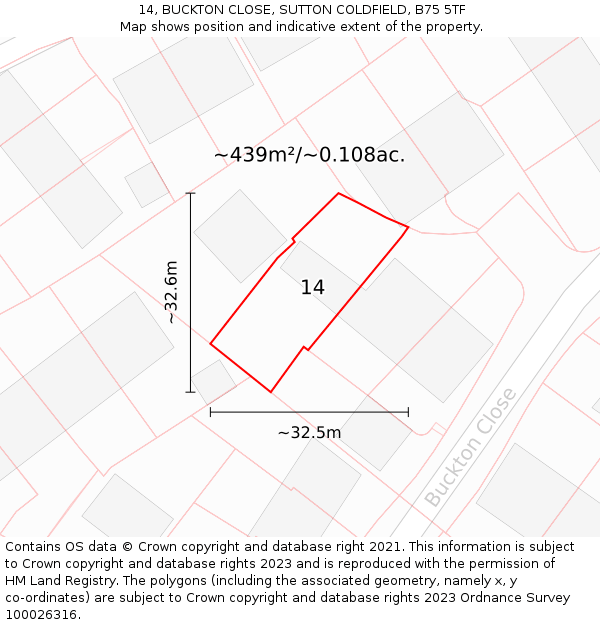 14, BUCKTON CLOSE, SUTTON COLDFIELD, B75 5TF: Plot and title map