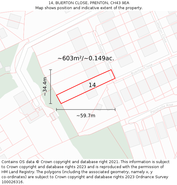 14, BUERTON CLOSE, PRENTON, CH43 9EA: Plot and title map