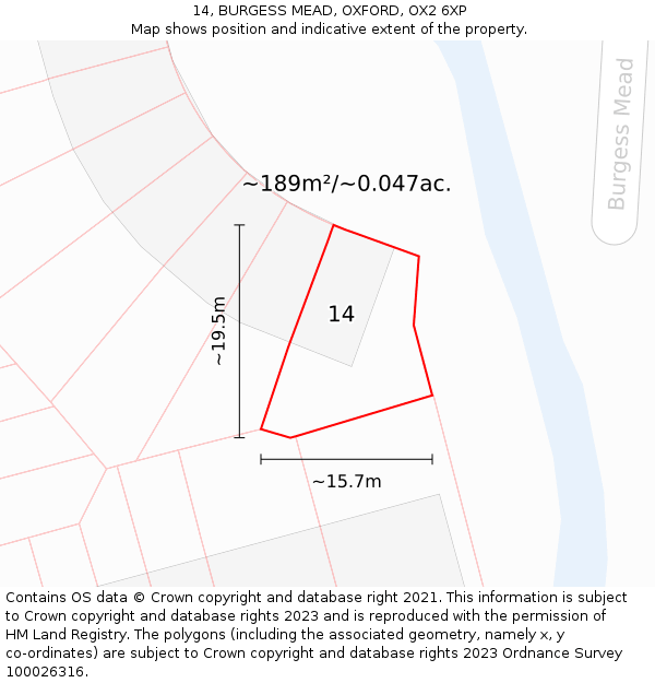 14, BURGESS MEAD, OXFORD, OX2 6XP: Plot and title map