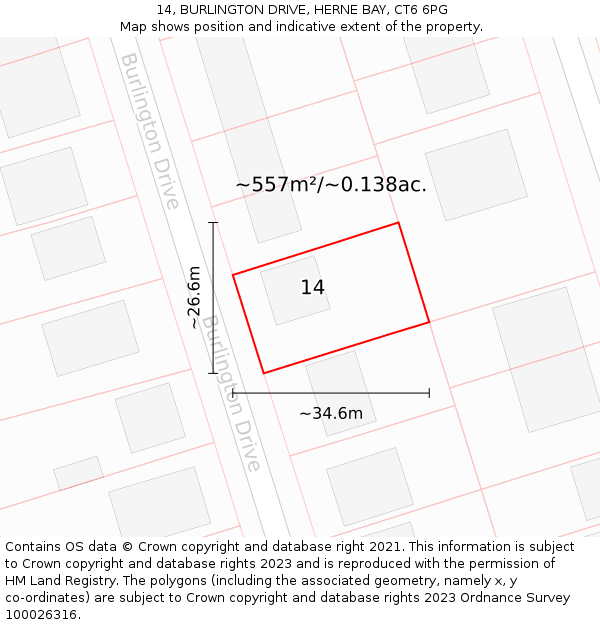 14, BURLINGTON DRIVE, HERNE BAY, CT6 6PG: Plot and title map