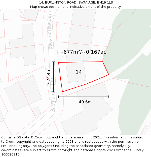 14, BURLINGTON ROAD, SWANAGE, BH19 1LS: Plot and title map