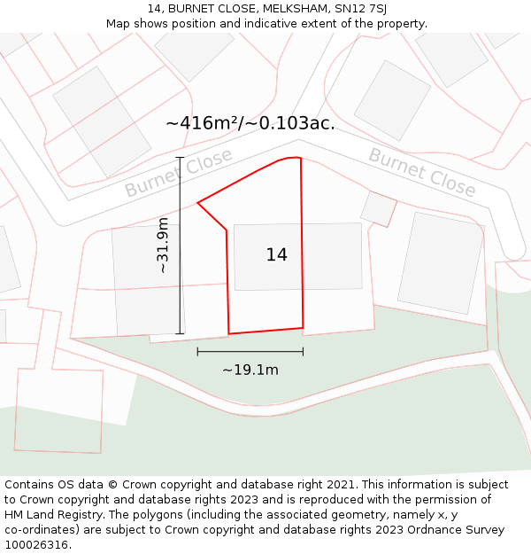 14, BURNET CLOSE, MELKSHAM, SN12 7SJ: Plot and title map