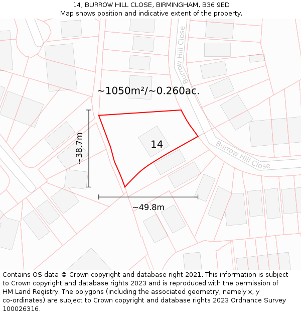 14, BURROW HILL CLOSE, BIRMINGHAM, B36 9ED: Plot and title map