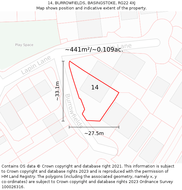 14, BURROWFIELDS, BASINGSTOKE, RG22 4XJ: Plot and title map