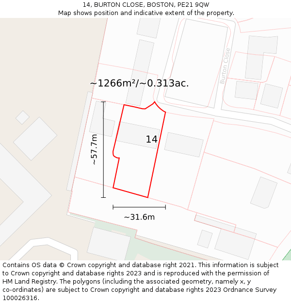 14, BURTON CLOSE, BOSTON, PE21 9QW: Plot and title map