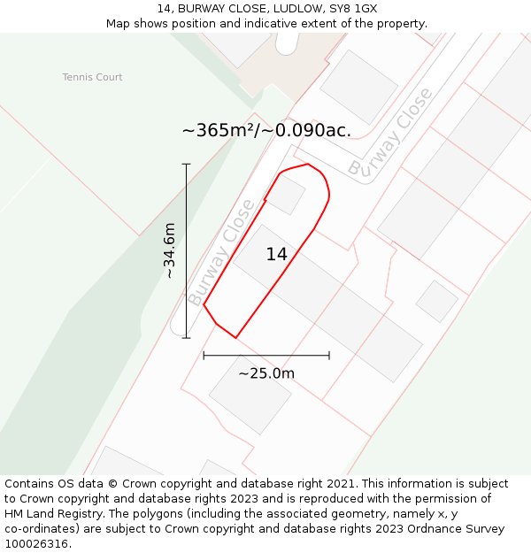 14, BURWAY CLOSE, LUDLOW, SY8 1GX: Plot and title map