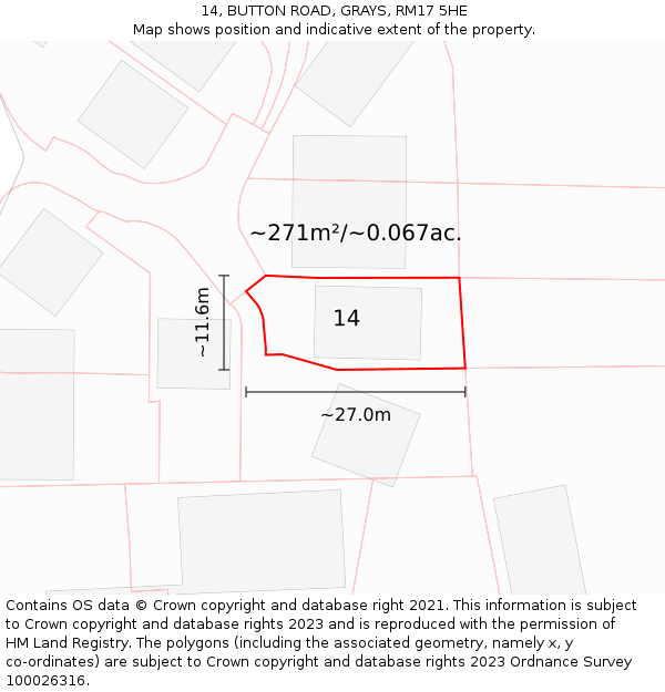 14, BUTTON ROAD, GRAYS, RM17 5HE: Plot and title map