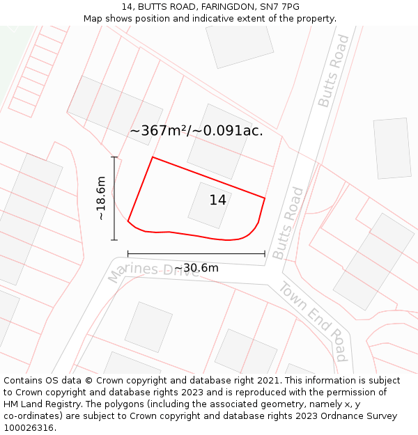 14, BUTTS ROAD, FARINGDON, SN7 7PG: Plot and title map