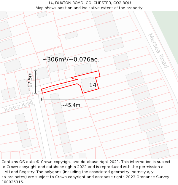14, BUXTON ROAD, COLCHESTER, CO2 8QU: Plot and title map