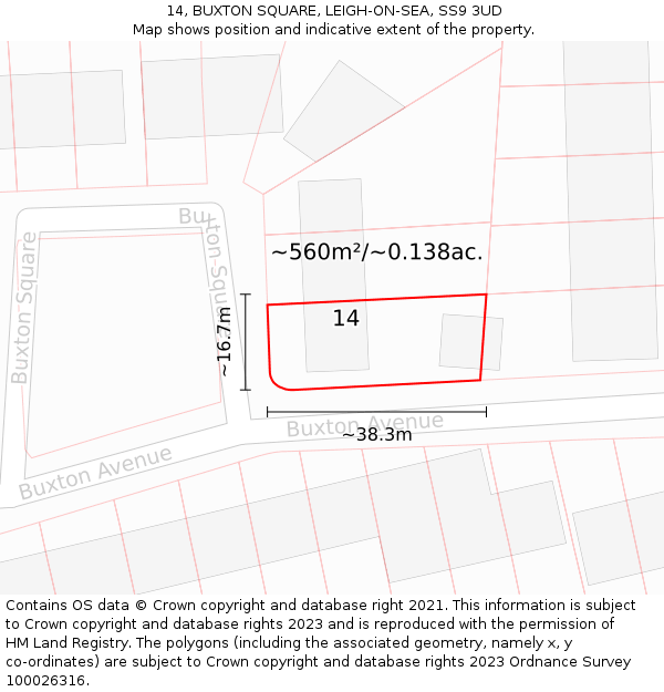 14, BUXTON SQUARE, LEIGH-ON-SEA, SS9 3UD: Plot and title map
