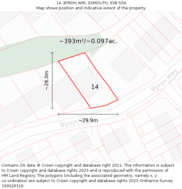 14, BYRON WAY, EXMOUTH, EX8 5SA: Plot and title map