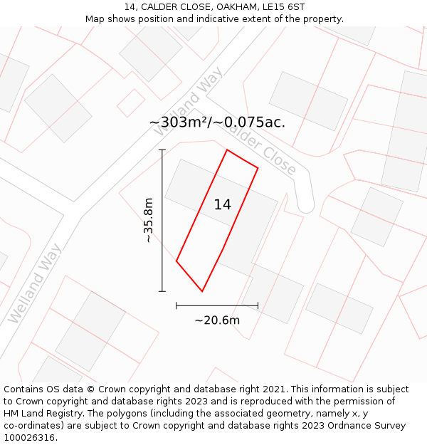 14, CALDER CLOSE, OAKHAM, LE15 6ST: Plot and title map