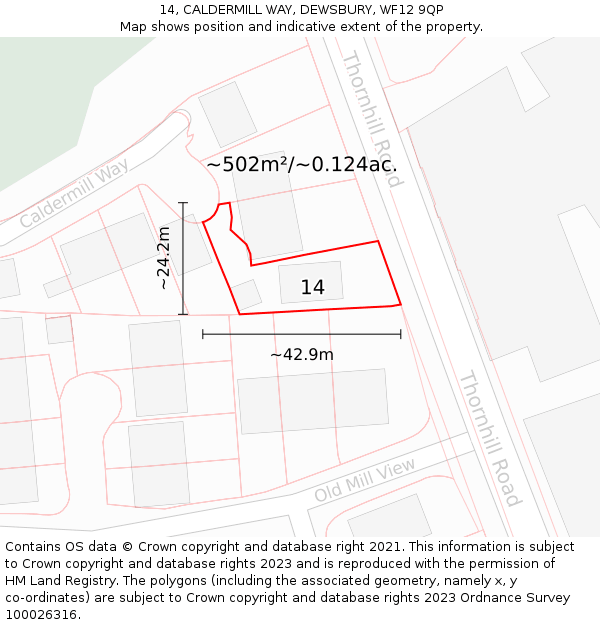 14, CALDERMILL WAY, DEWSBURY, WF12 9QP: Plot and title map