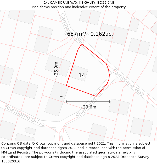 14, CAMBORNE WAY, KEIGHLEY, BD22 6NE: Plot and title map